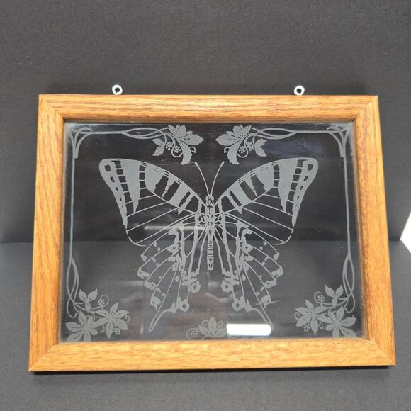 Vintage Butterfly Glass Wooden Frame Window Panel Sun catcher - Picture 4 of 8